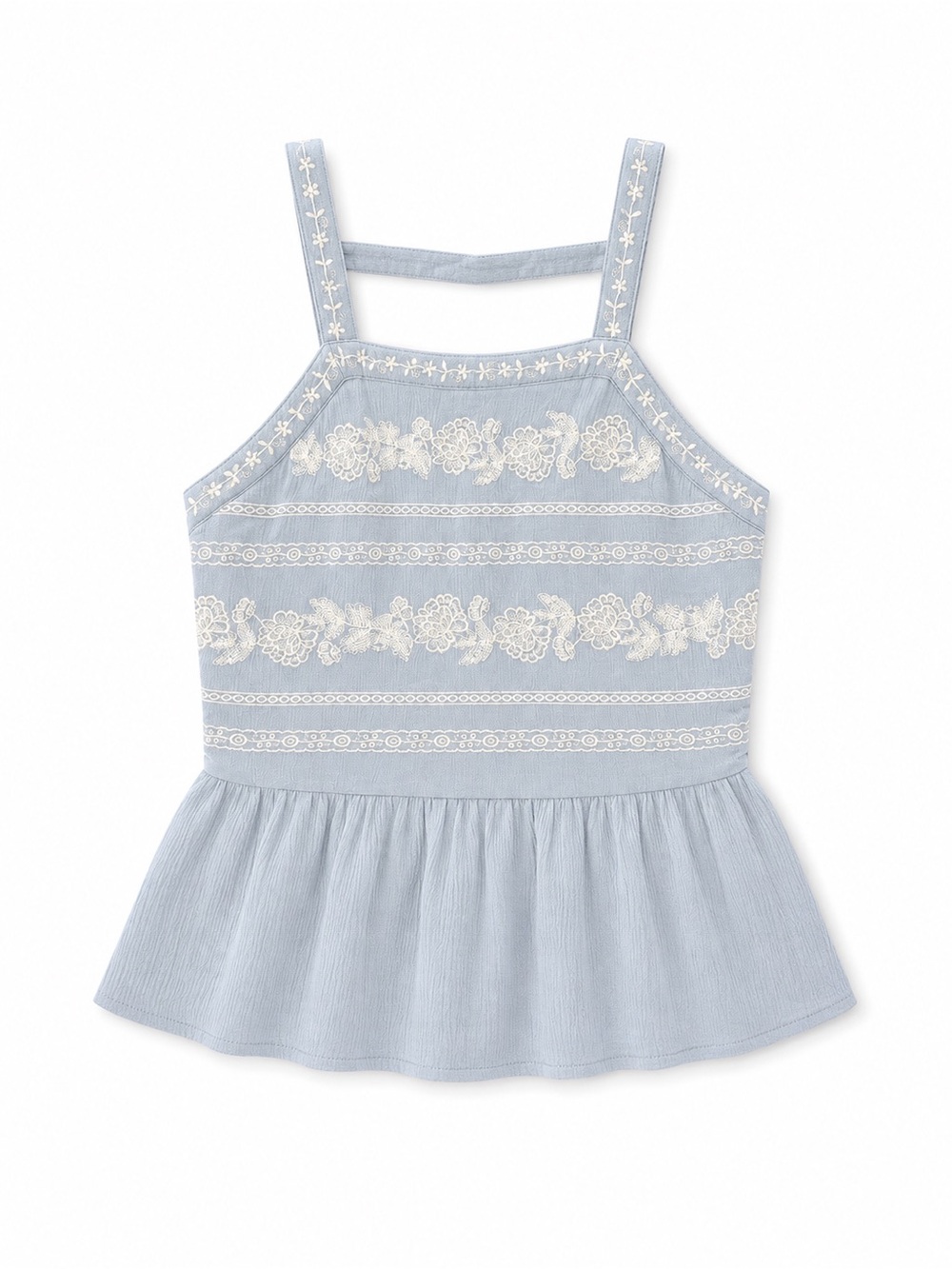 Light Blue Embroidered Peplum Tank Top